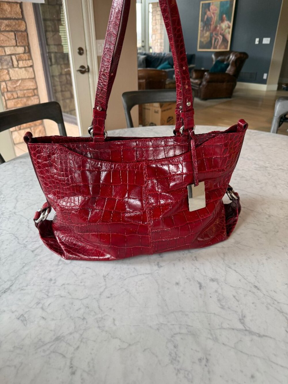 Furla Large Embossed Croc Leather Tote F5382 | Ruby Red | Made in Italy